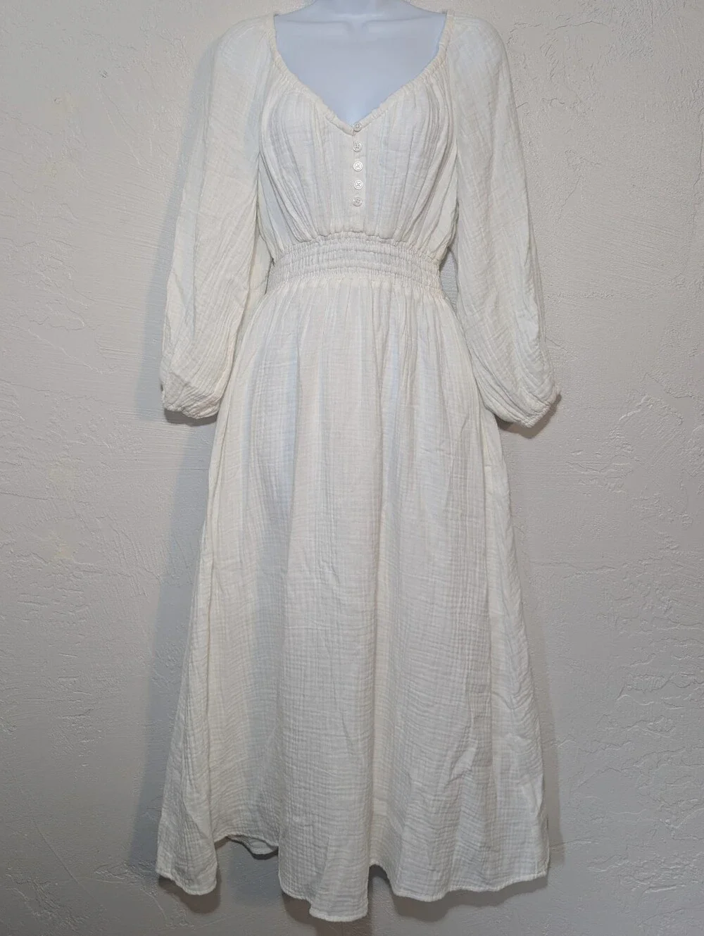 J. Crew White Long Sleeve Gauze Cotton Maxi Dress Coastal Preppy Minimalist